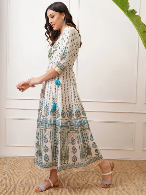 Vishudh Women Blue Embroidered Maxi Dress