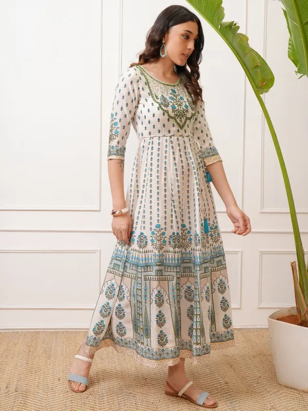 Vishudh Women Blue Embroidered Maxi Dress
