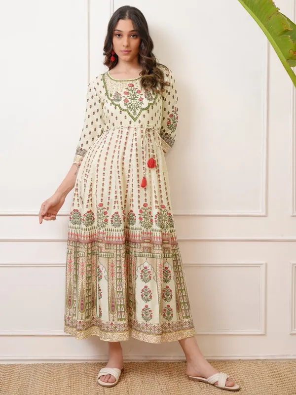 Vishudh Women Peach Embroidered Maxi Dress