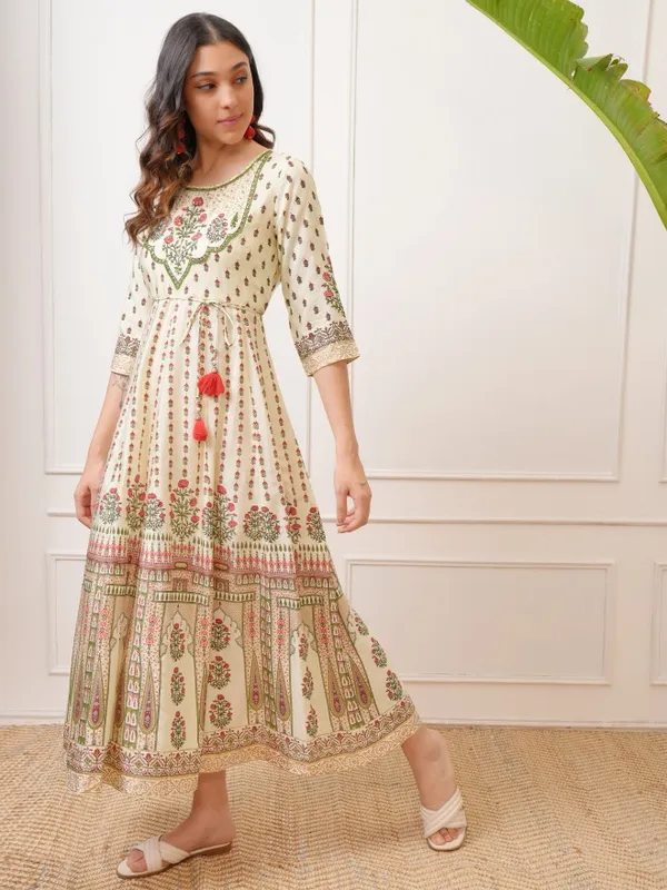 Vishudh Women Peach Embroidered Maxi Dress