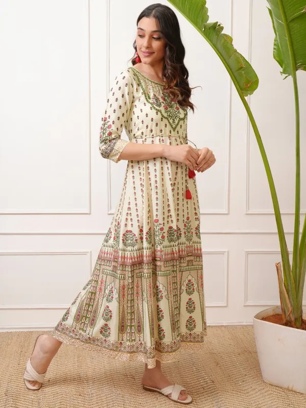 Vishudh Women Peach Embroidered Maxi Dress