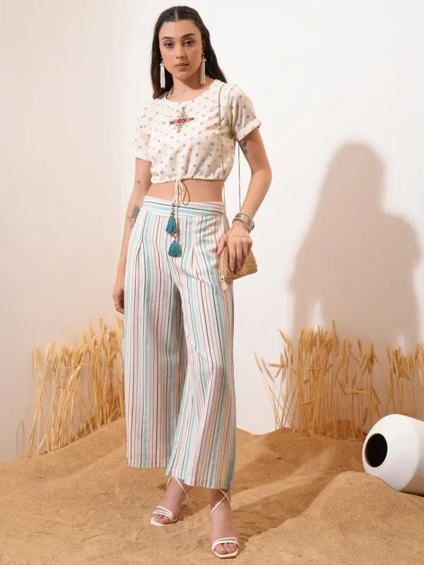 Vishudh Women Off White Top With Trouser