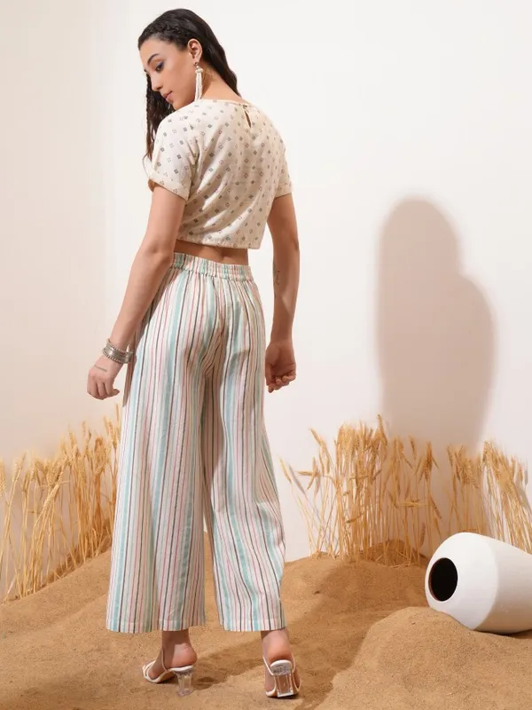 Vishudh Women Off White Top With Trouser