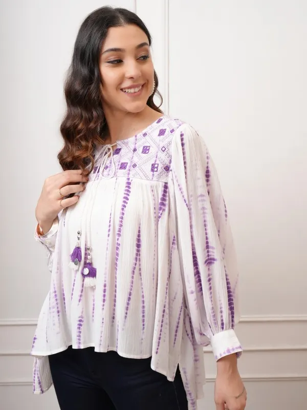 Vishudh Women Purple Self Design Top