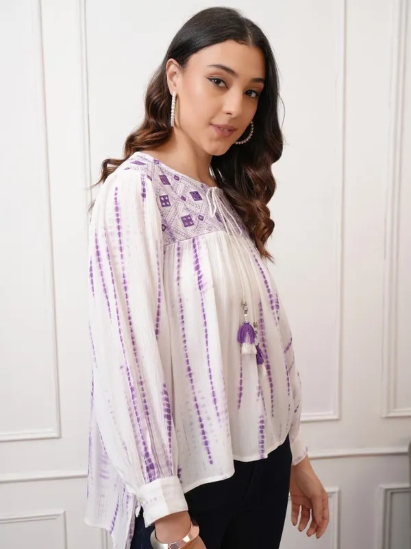 Vishudh Women Purple Self Design Top