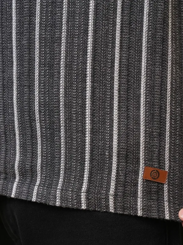 Locomotive Premium Men Dobby Textured Striped Cuban Collar Oversized Shirt