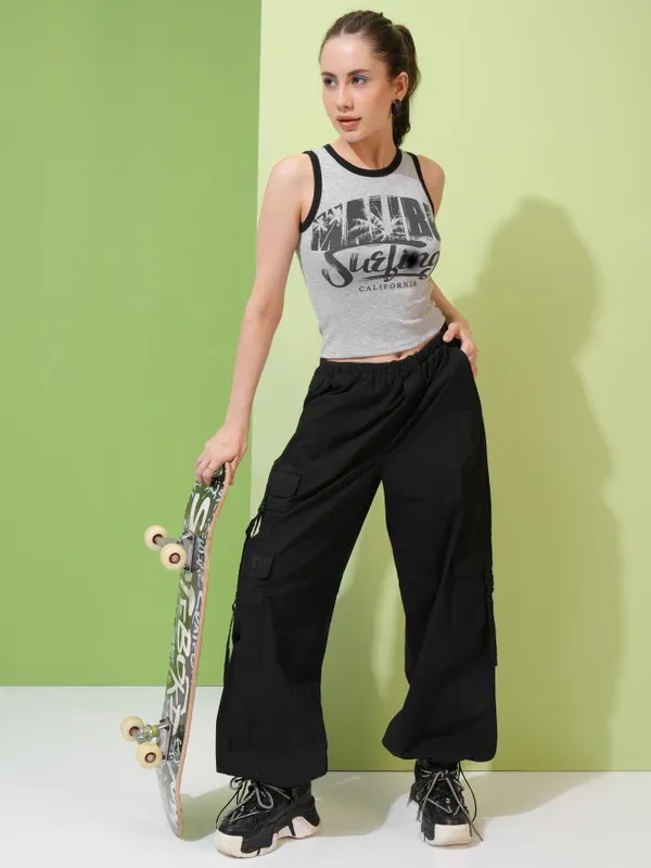 Tokyo Talkies Women Grey Printed Fitted Top