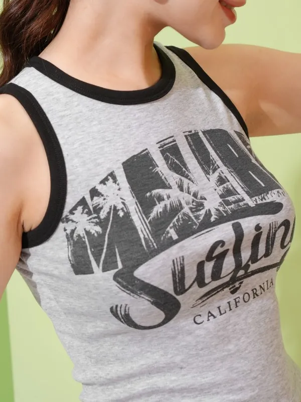 Tokyo Talkies Women Grey Printed Fitted Top