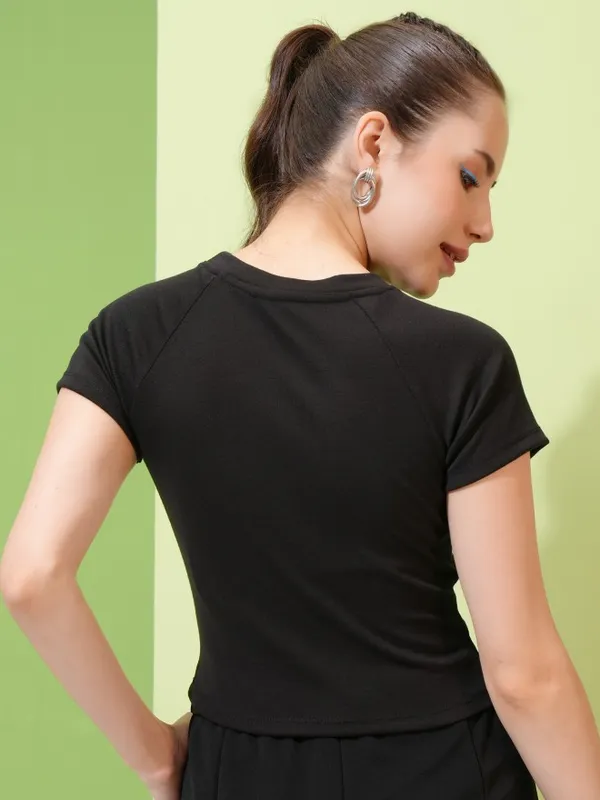 Tokyo Talkies Women Black Printed Fitted Top