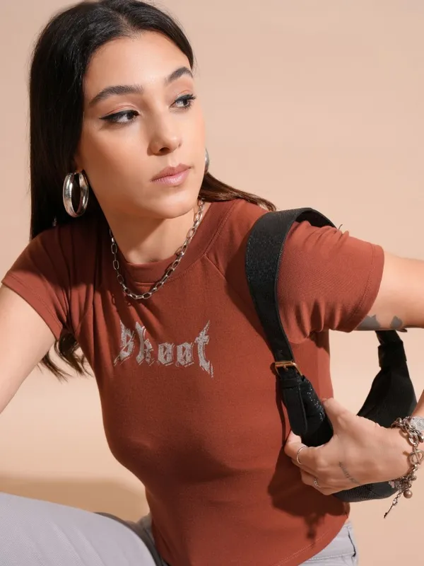 Tokyo Talkies Women Terracotta Printed Fitted Top