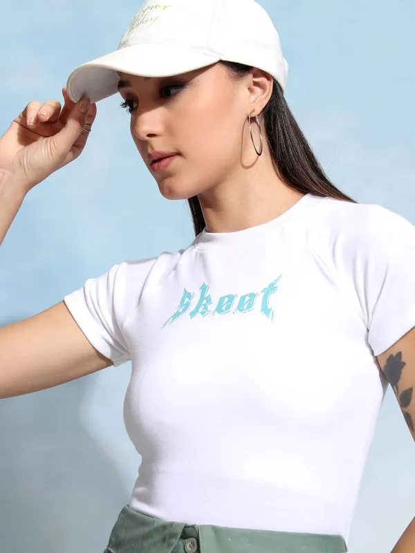 Tokyo Talkies Women White Printed Fitted Top