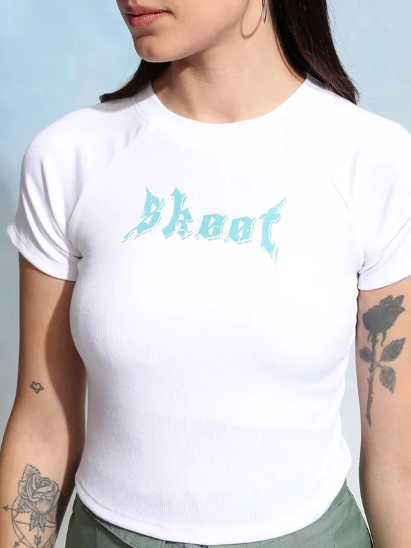 Tokyo Talkies Women White Printed Fitted Top