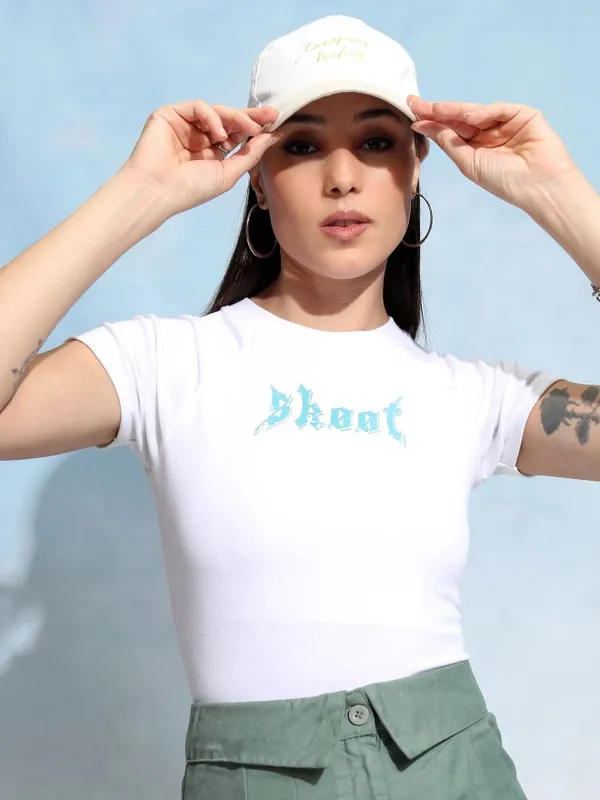 Tokyo Talkies Women White Printed Fitted Top