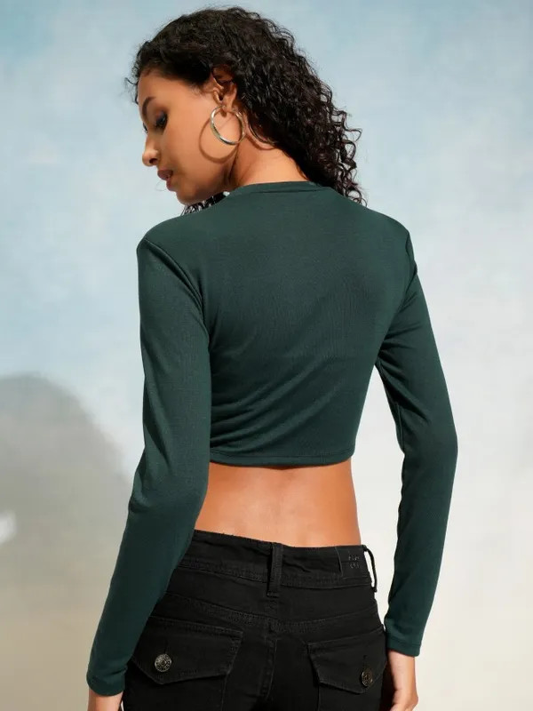 Tokyo Talkies Women Green Solid Fitted Top