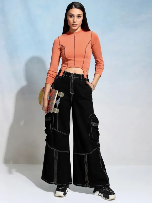 Tokyo Talkies Women Orange Solid Fitted Top