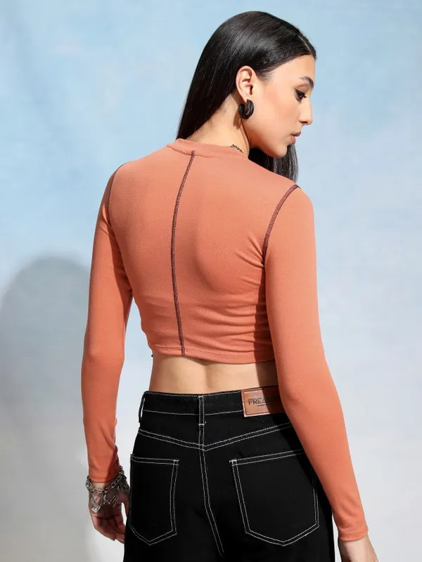 Tokyo Talkies Women Orange Solid Fitted Top