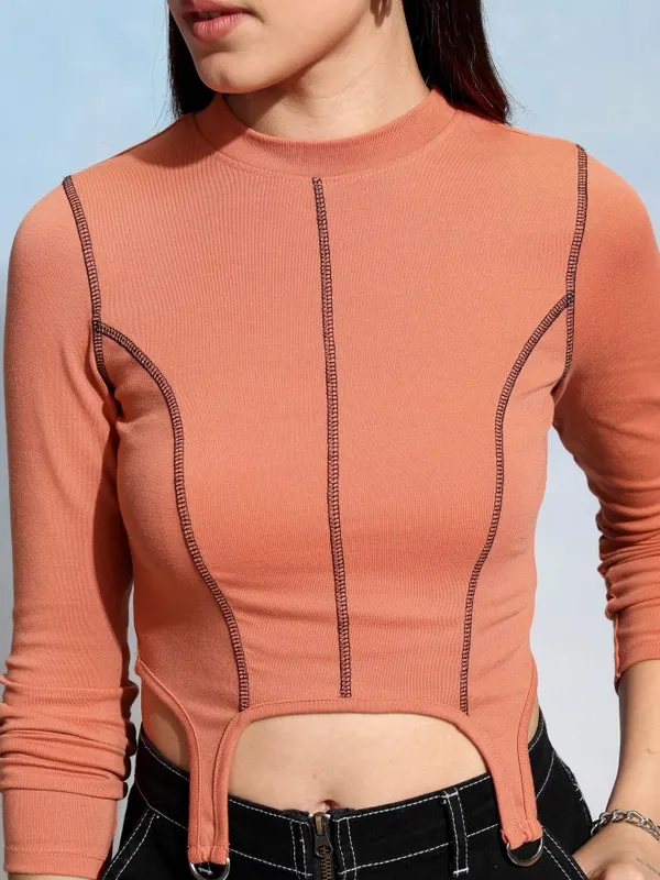 Tokyo Talkies Women Orange Solid Fitted Top