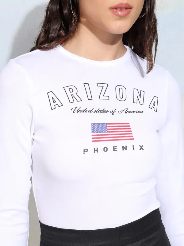 Tokyo Talkies Women White Printed Fitted Top