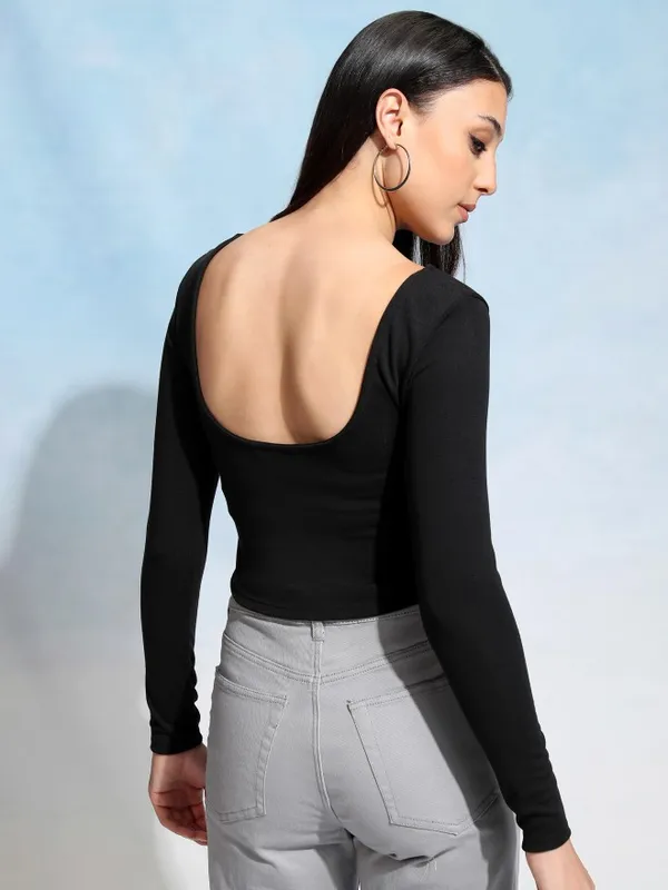 Tokyo Talkies Women Black Printed Fitted Top