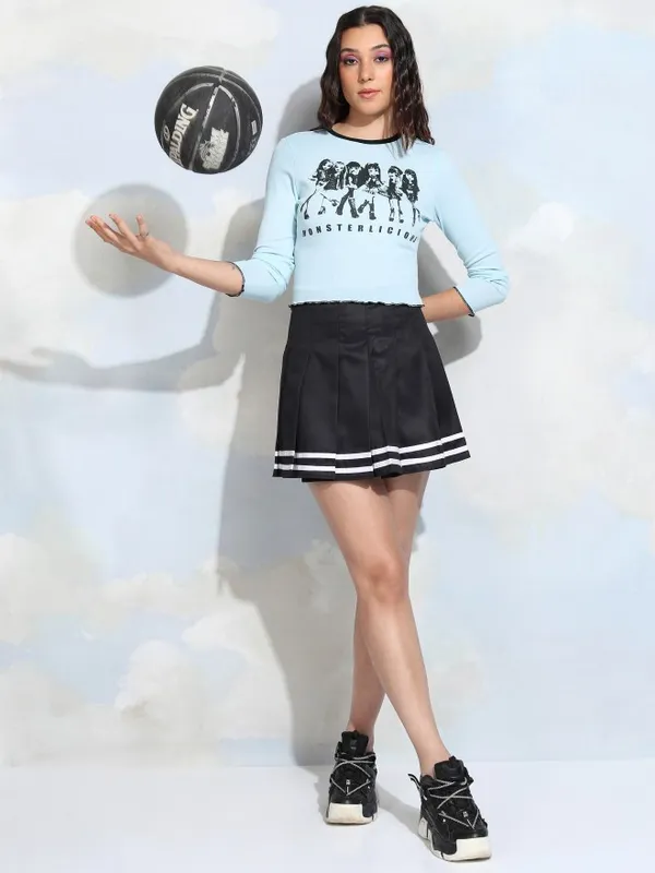Tokyo Talkies Women Blue Printed Fitted Top