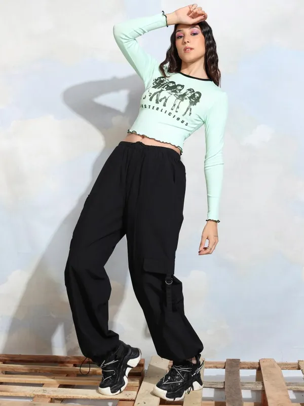 Tokyo Talkies Women Green Printed Fitted Top