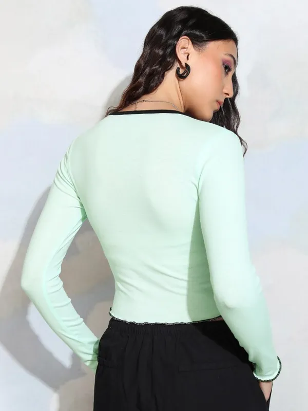 Tokyo Talkies Women Green Printed Fitted Top