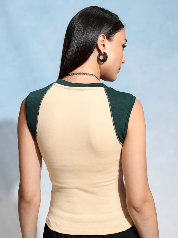 Tokyo Talkies Women Beige Printed Fitted Top