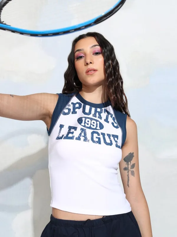 Tokyo Talkies Women White Printed Fitted Top