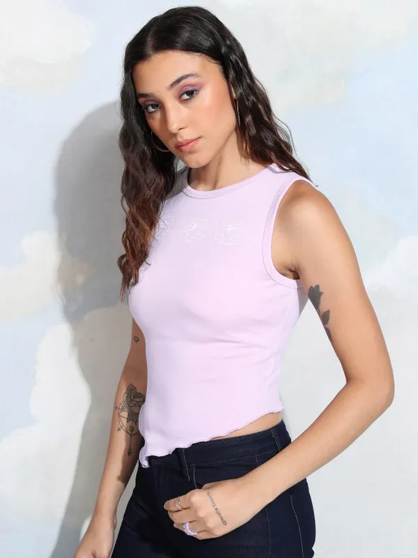 Tokyo Talkies Women Lavender Printed Fitted Top