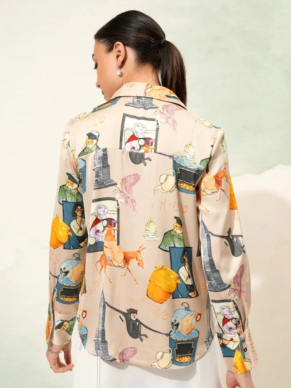 Tokyo Talkies Women Beige Printed Casual Shirt