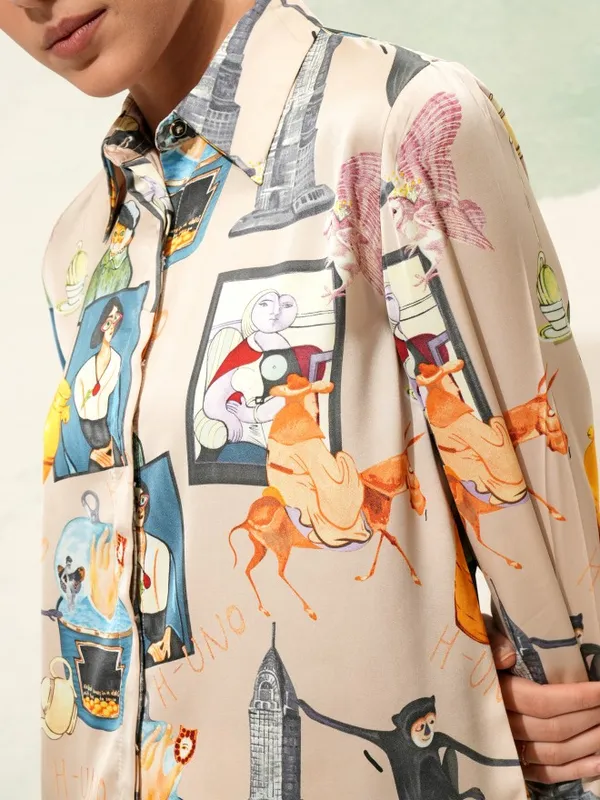 Tokyo Talkies Women Beige Printed Casual Shirt