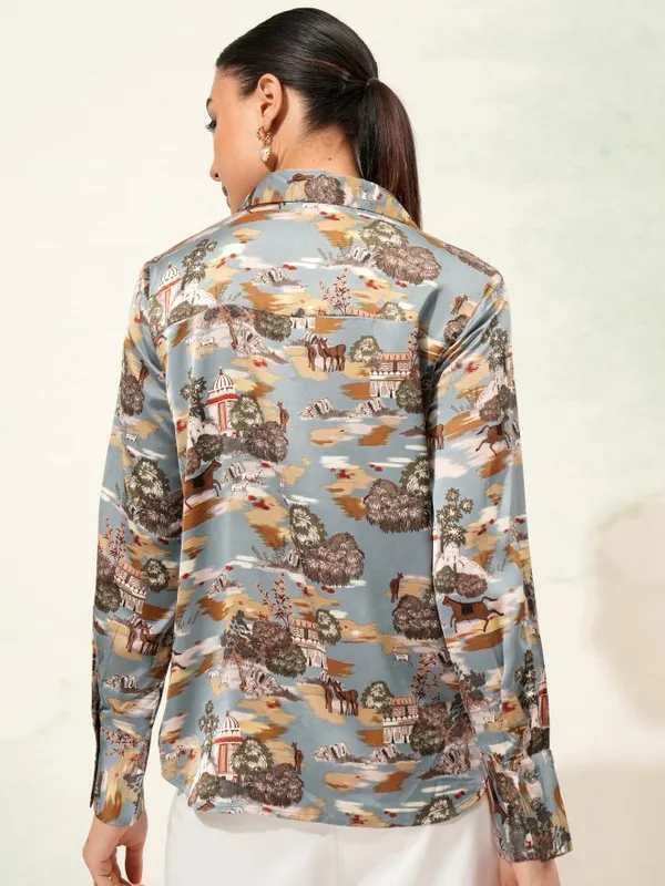 Tokyo Talkies Women Blue Printed Regular Fit Casual Shirt