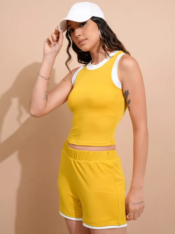Tokyo Talkies Women Yellow Top With Shorts Co-Ords