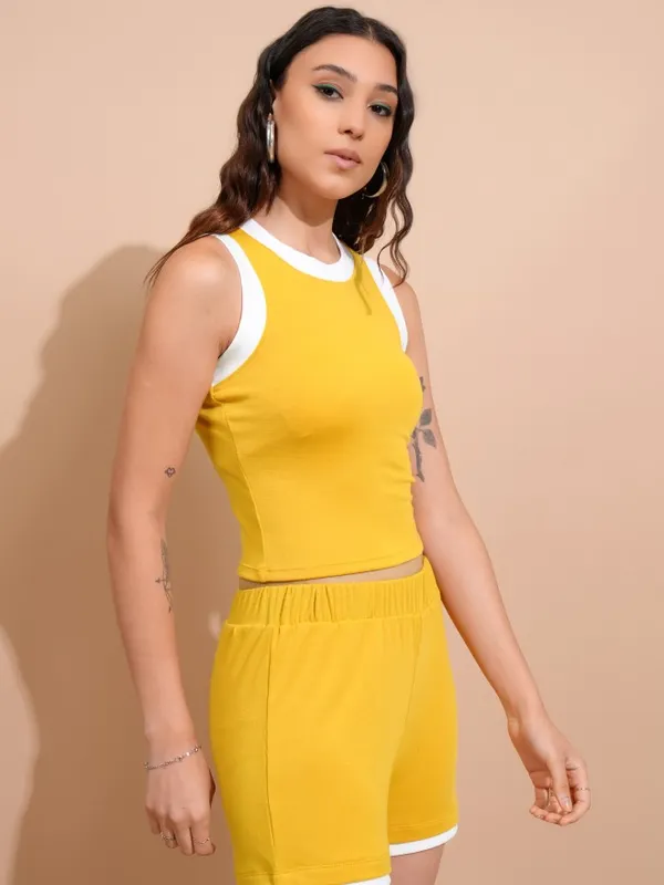 Tokyo Talkies Women Yellow Top With Shorts Co-Ords
