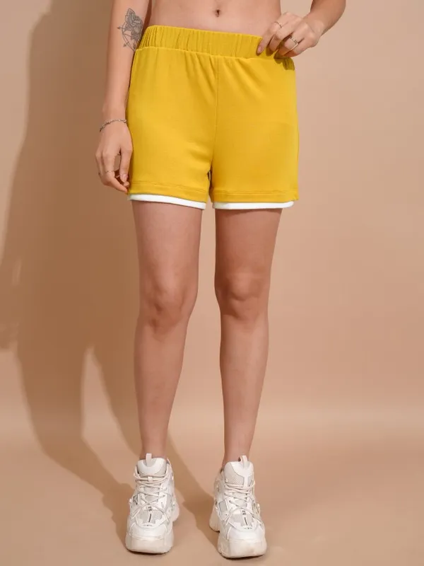 Tokyo Talkies Women Yellow Top With Shorts Co-Ords