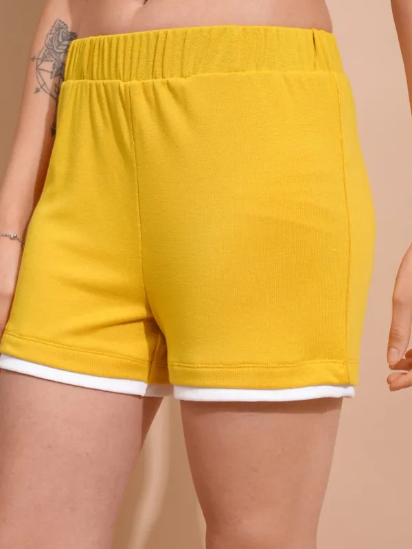 Tokyo Talkies Women Yellow Top With Shorts Co-Ords