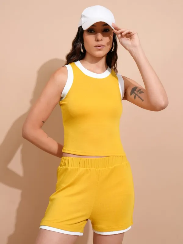 Tokyo Talkies Women Yellow Top With Shorts Co-Ords