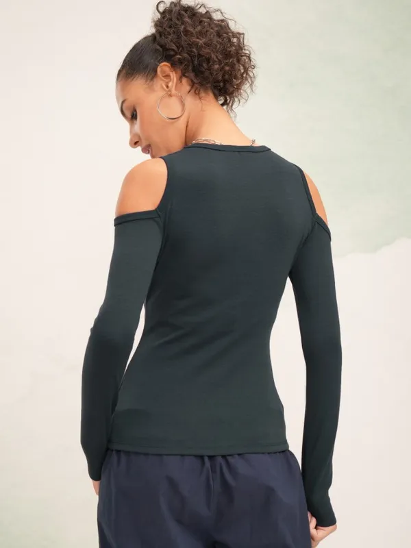 Tokyo Talkies Women Navy Blue Solid Fitted Top