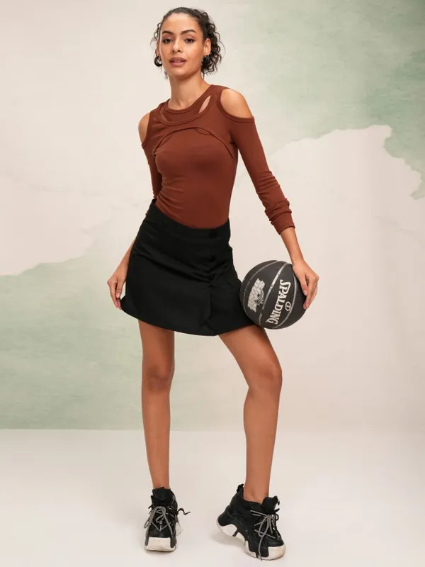 Tokyo Talkies Women Rust Solid Fitted Top