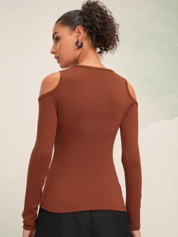 Tokyo Talkies Women Rust Solid Fitted Top
