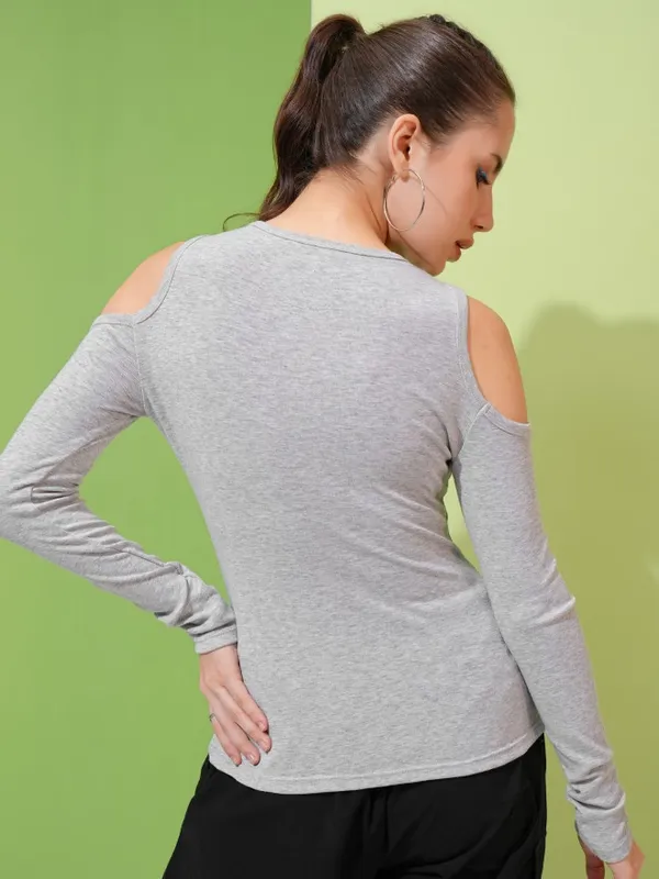Tokyo Talkies Women Grey Solid Fitted Top