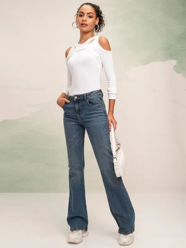 Tokyo Talkies Women White Solid Fitted Top