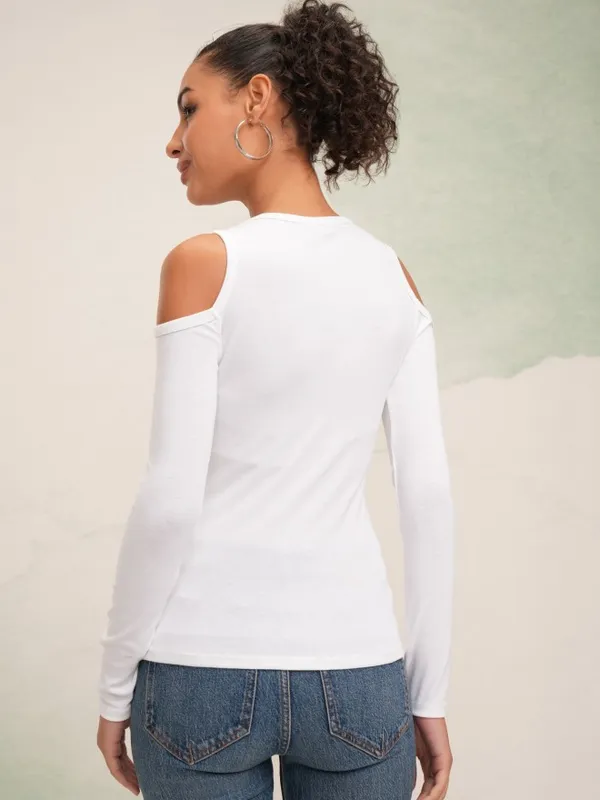 Tokyo Talkies Women White Solid Fitted Top