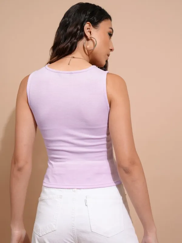 Tokyo Talkies Women Lavender Solid Fitted Top