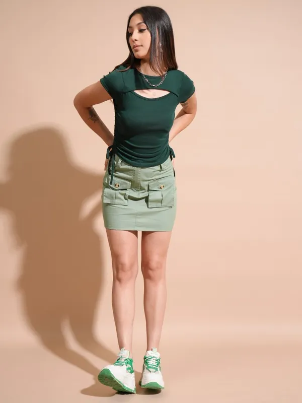 Tokyo Talkies Women Green Solid Fitted Top