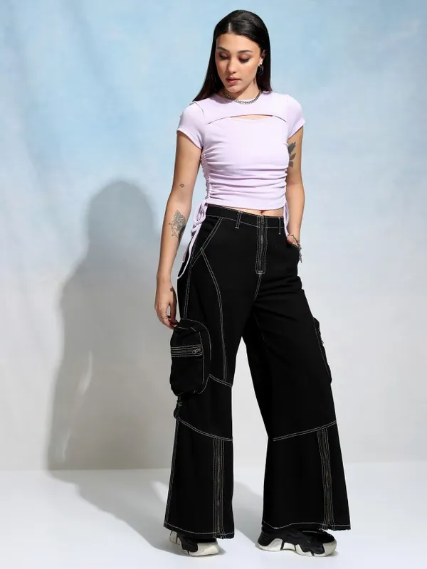Tokyo Talkies Women Lavender Solid Fitted Top