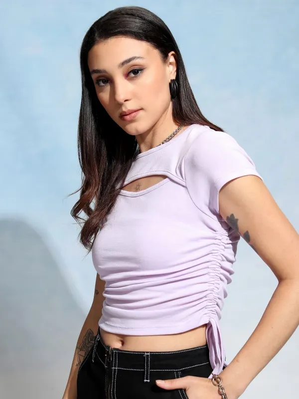 Tokyo Talkies Women Lavender Solid Fitted Top