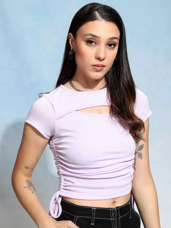 Tokyo Talkies Women Lavender Solid Fitted Top