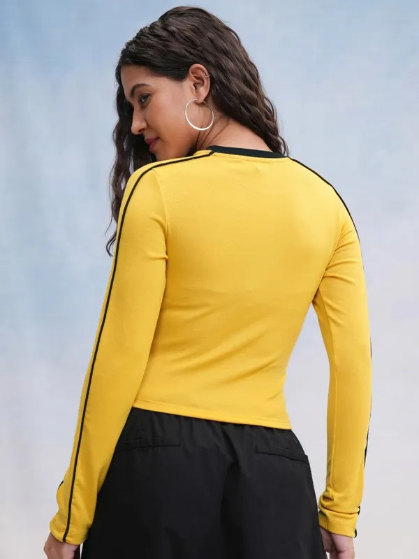 Tokyo Talkies Women Yellow Solid Fitted Top