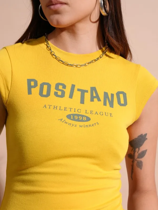 Tokyo Talkies Women Yellow Printed Fitted Top